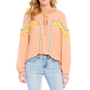 Gianni Bini NWT Tassel Long Sleeve Peasant Top